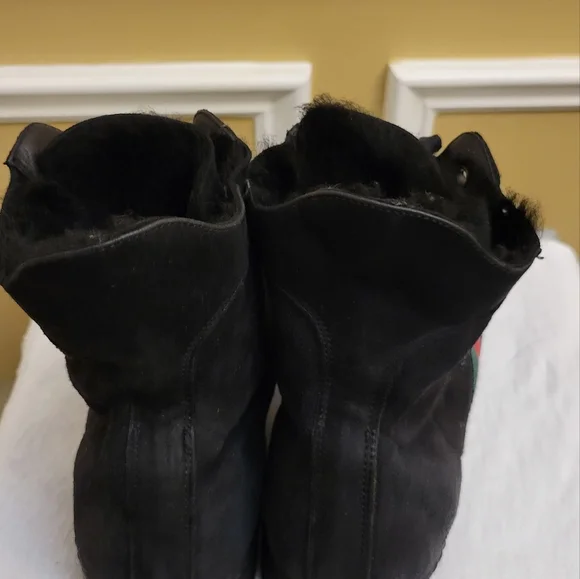 Gucci "Ace" Black Suede With Fur Hi-Top Trainers Size 41/ US 11